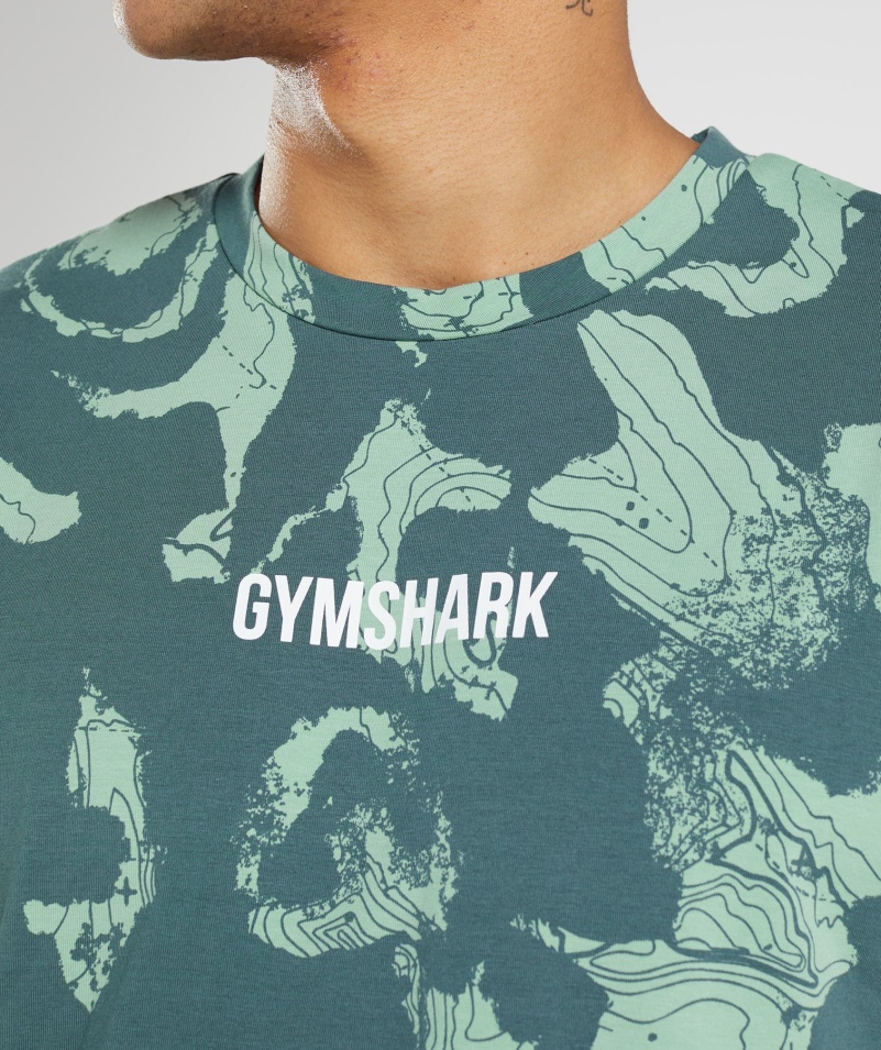 Gymshark Map Print Nadrozmerná Modrozelená Potlač Trička