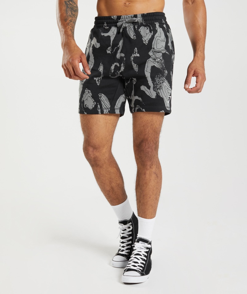 Gymshark Map Print Shorts Black Print