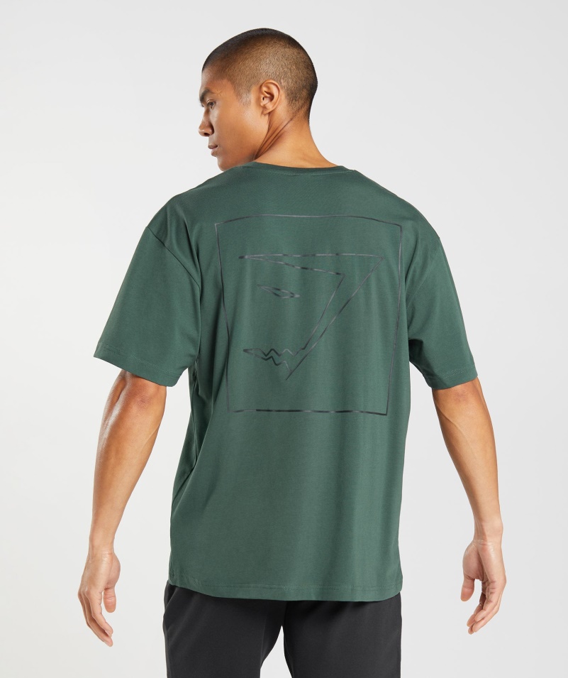 Gymshark Obrys Oversized Tričko Obsidiánovo Zelené