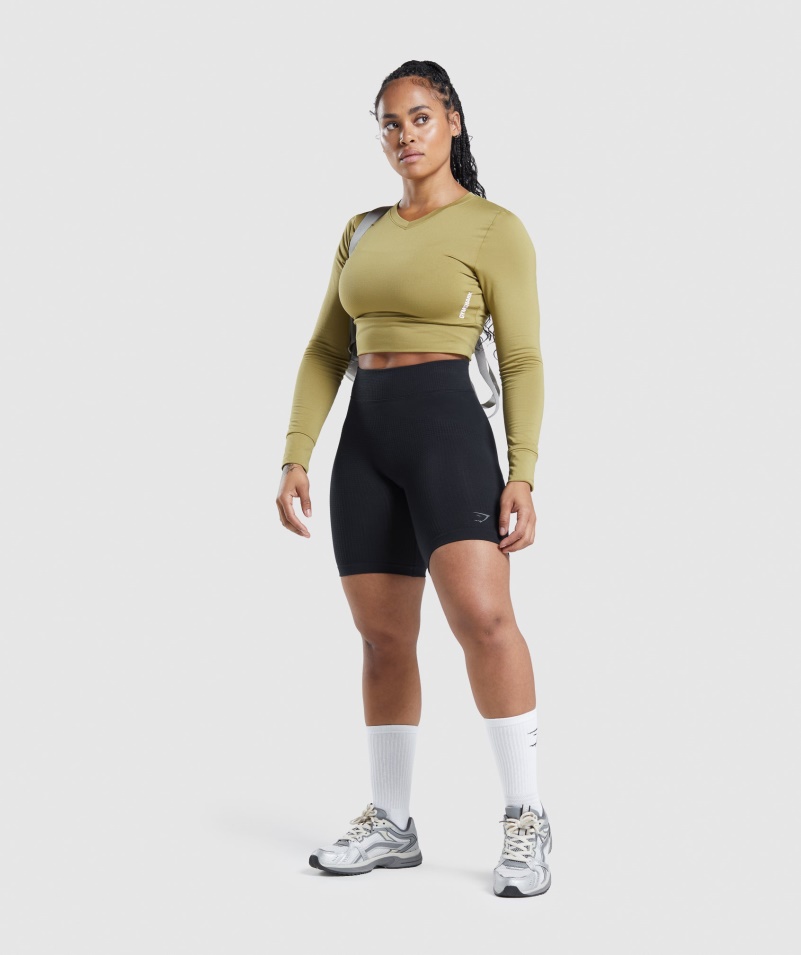 Gymshark Pauza Otvorený Chrbát Dlhý Rukáv Crop Top Gryf Zelený