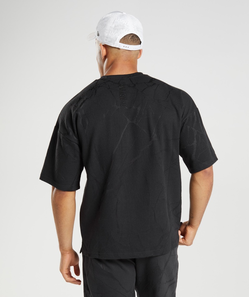 Gymshark Power S Krátkym Rukávom Crew Black Print