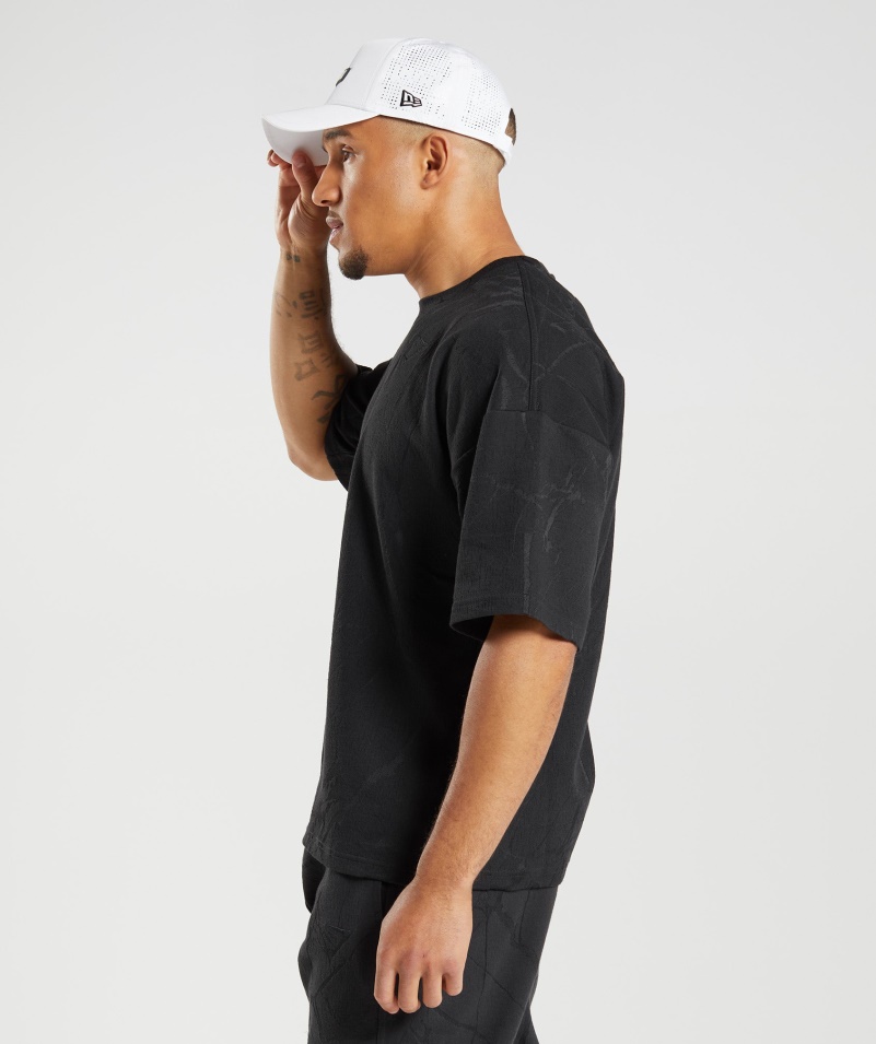Gymshark Power S Krátkym Rukávom Crew Black Print
