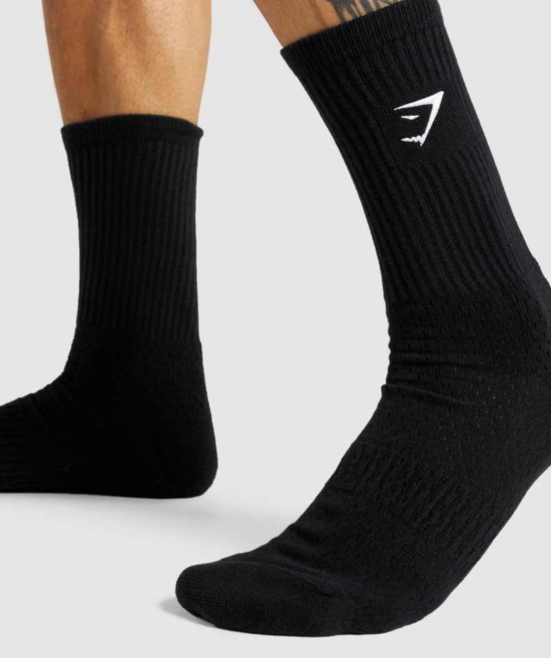 Gymshark Premium Vyšívaná Crew Ponožka 1pk čierna