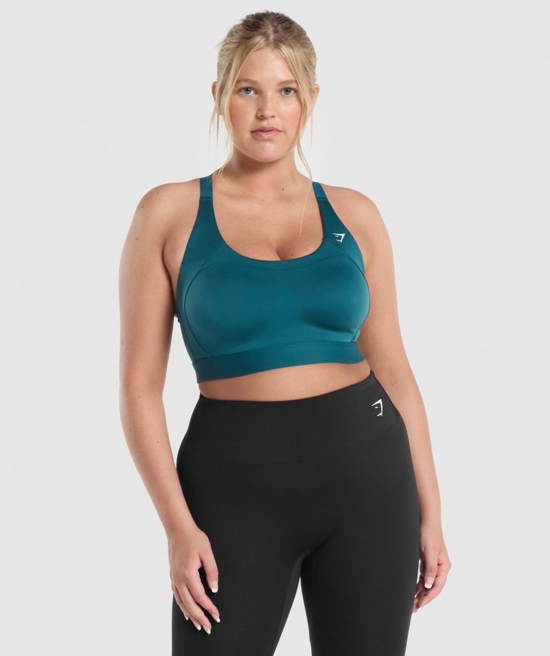 Gymshark Racer Späť športová Podprsenka Modrozelená