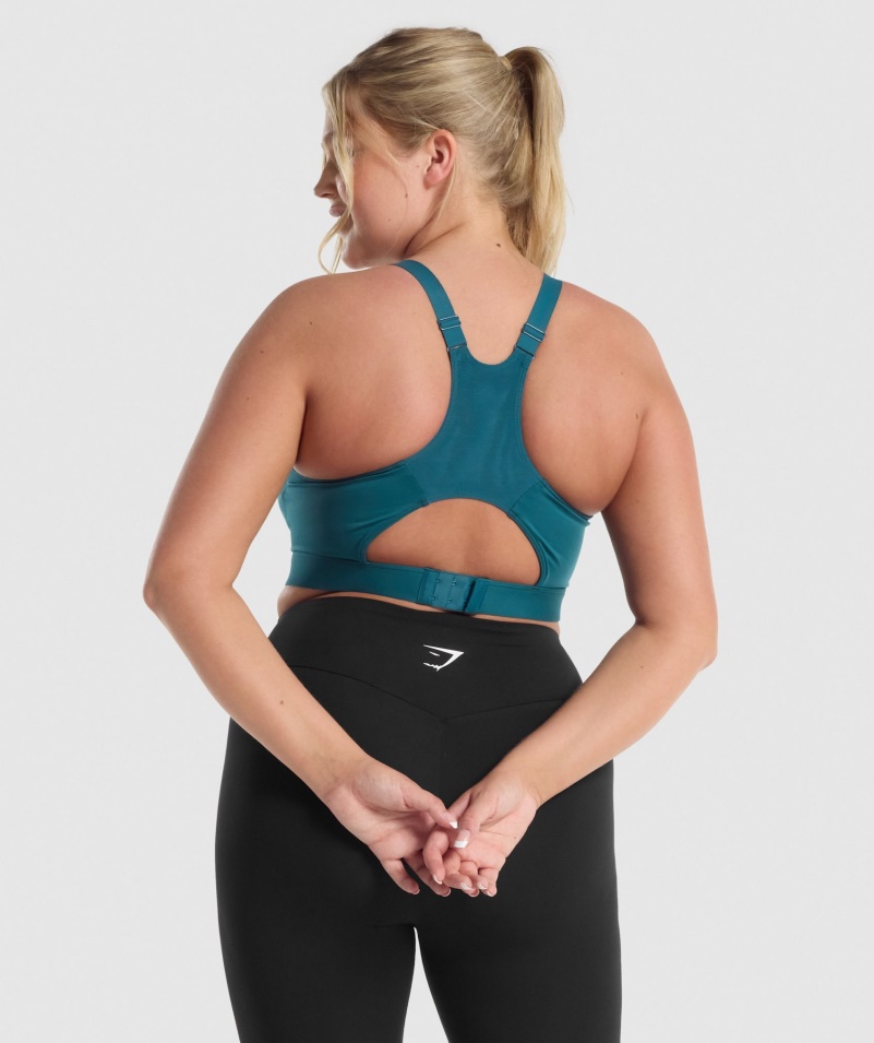 Gymshark Racer Späť športová Podprsenka Modrozelená