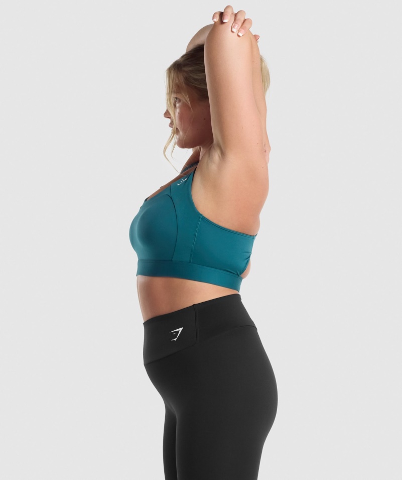 Gymshark Racer Späť športová Podprsenka Modrozelená