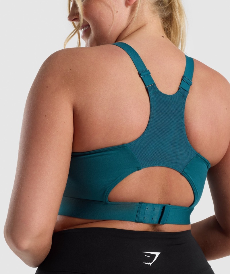 Gymshark Racer Späť športová Podprsenka Modrozelená
