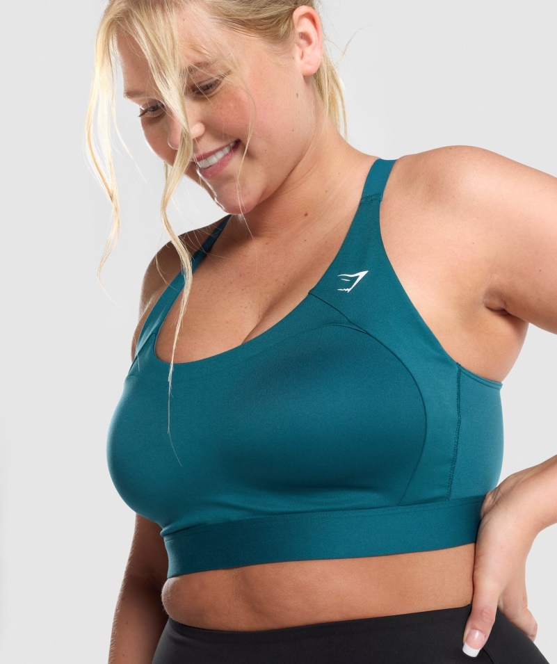 Gymshark Racer Späť športová Podprsenka Modrozelená