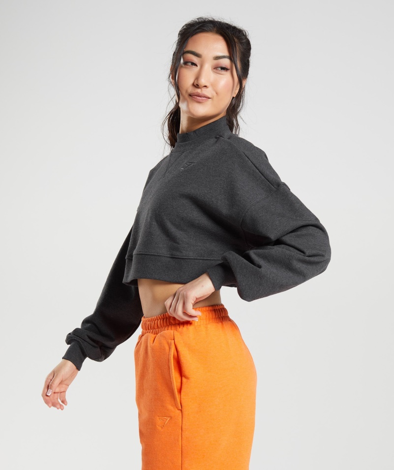 Gymshark Rest Day Pots Cropped Sveter Black Core Marl