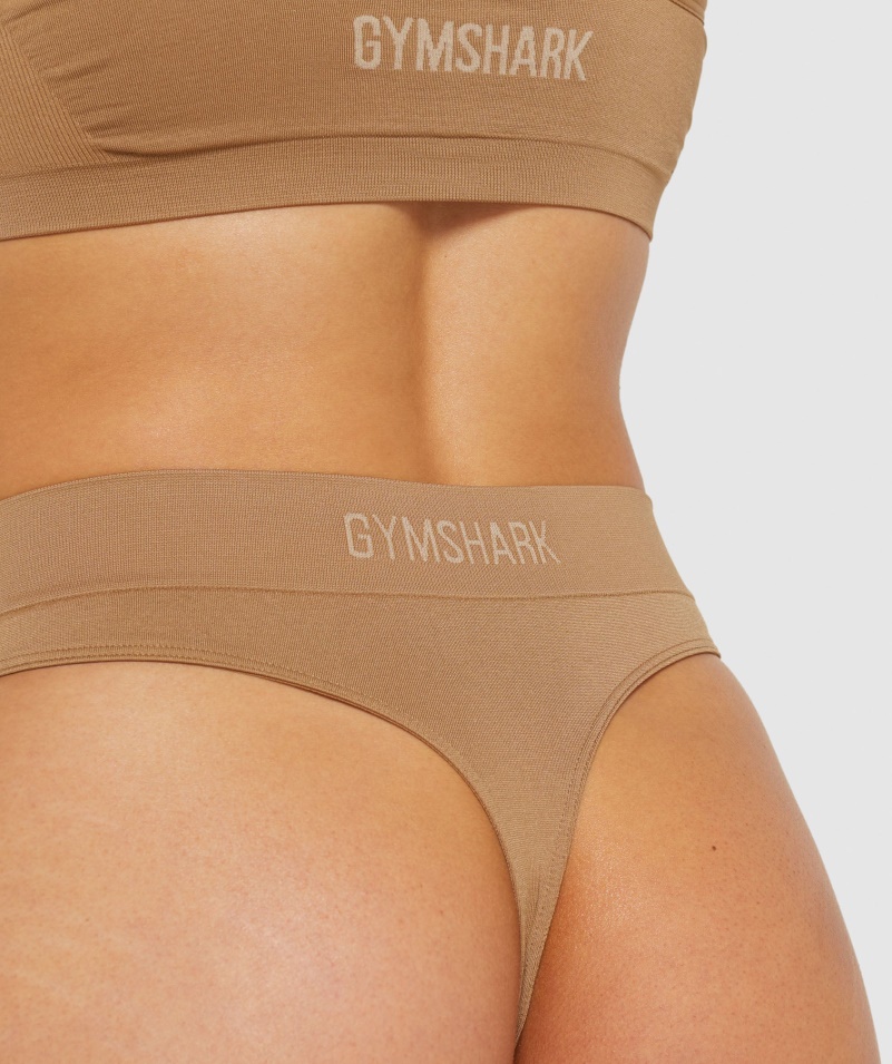 Gymshark Bezšvové Výškové Tangá Zlatá Svetlohnedá