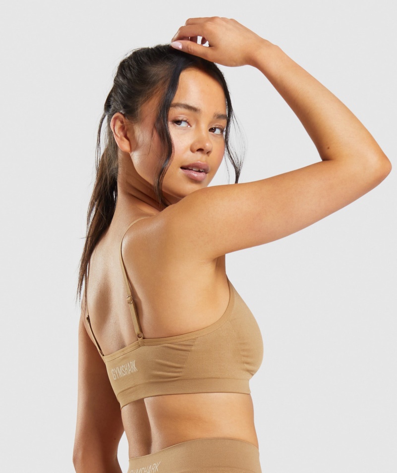 Gymshark Bezšvový Nízky Krk Bralette Zlatá Svetlohnedá