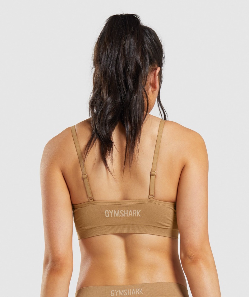 Gymshark Bezšvový Nízky Krk Bralette Zlatá Svetlohnedá