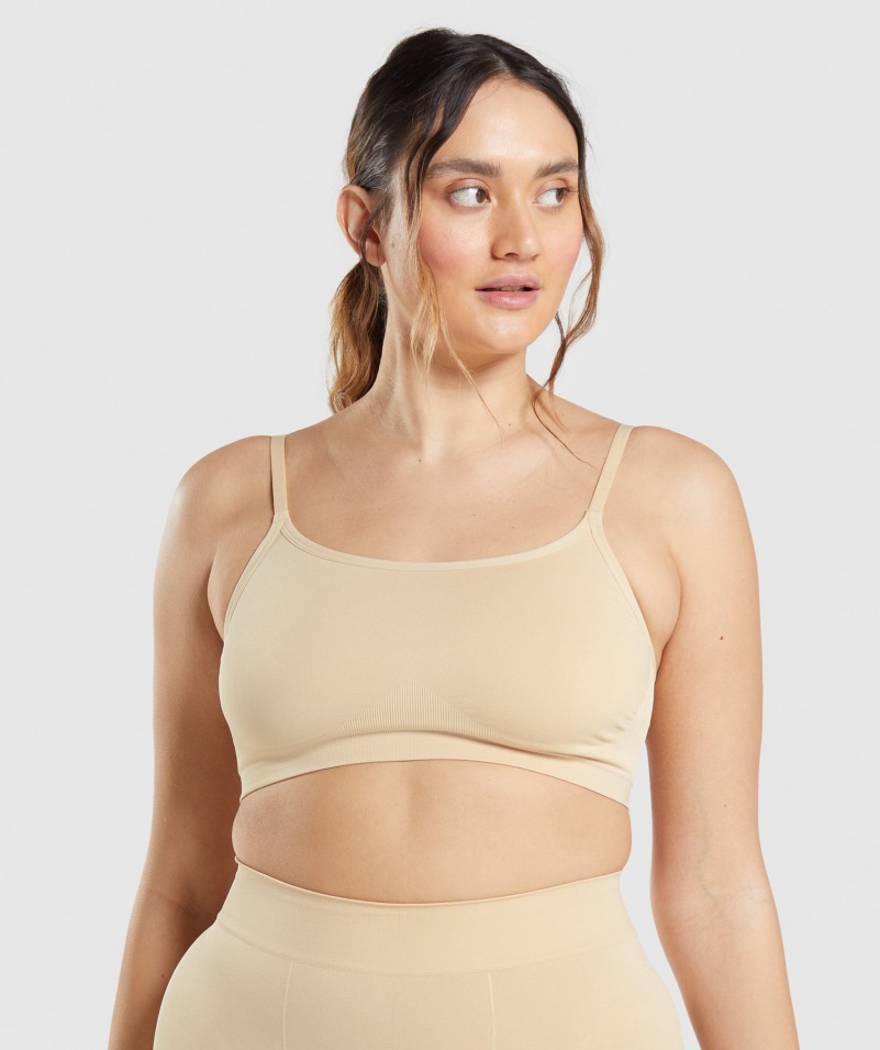 Gymshark Bezšvová Lopatka Krk Bralette Plavá Svetlohnedá