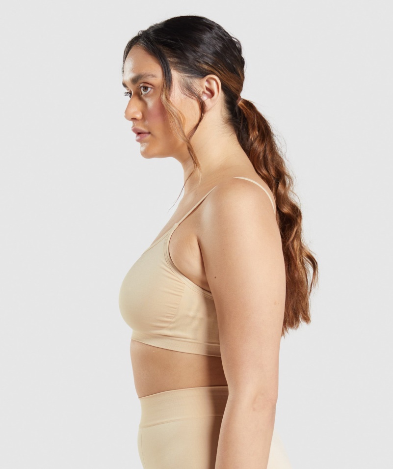 Gymshark Bezšvová Lopatka Krk Bralette Plavá Svetlohnedá