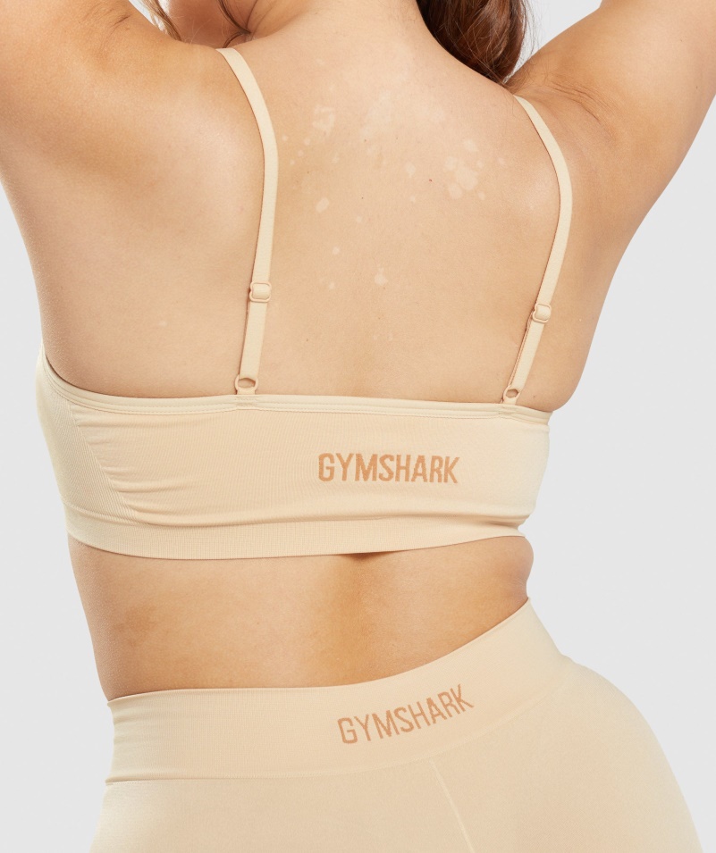 Gymshark Bezšvová Lopatka Krk Bralette Plavá Svetlohnedá