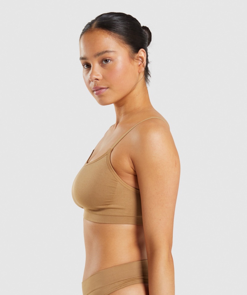 Gymshark Bezšvová Lopatka Na Krk Bralette Zlatá Svetlohnedá
