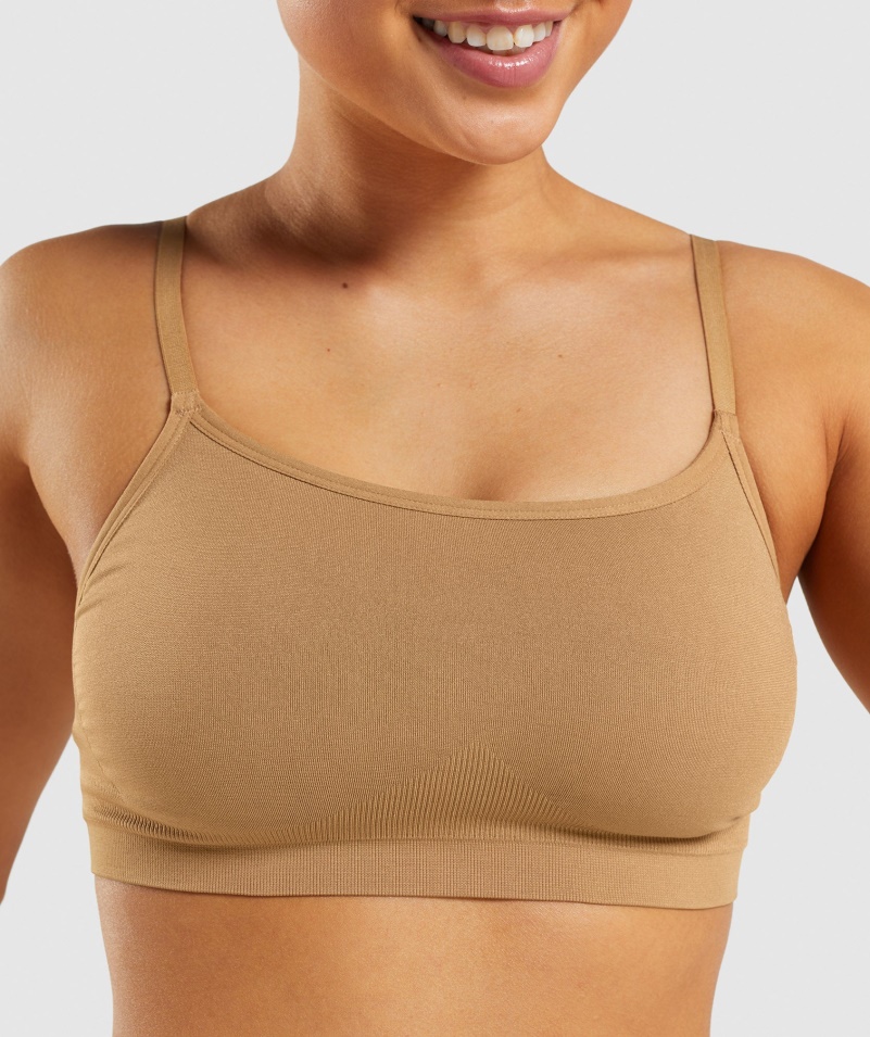 Gymshark Bezšvová Lopatka Na Krk Bralette Zlatá Svetlohnedá