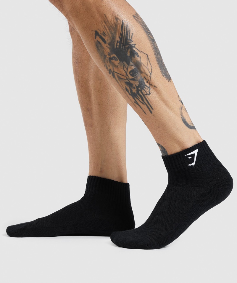 Gymshark Sharkhead Vyšívané štvrtkové Ponožky 2pk Bielo-čierne