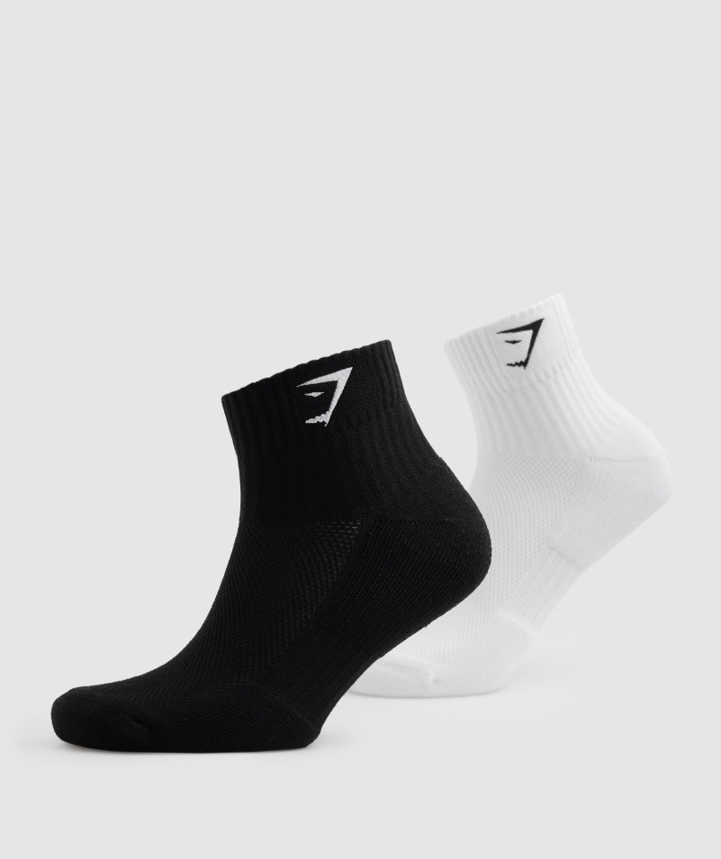 Gymshark Sharkhead Vyšívané štvrtkové Ponožky 2pk Bielo-čierne