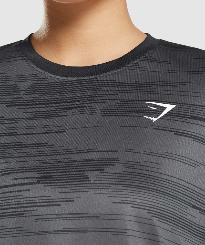 Gymshark športové Voľné Tričko S Dlhým Rukávom S čiernou Potlačou