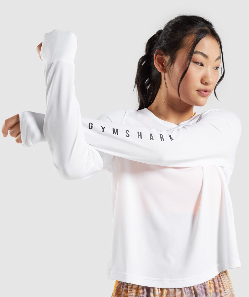 Gymshark športové Voľné Tričko S Dlhým Rukávom Biele