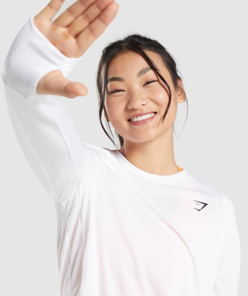 Gymshark športové Voľné Tričko S Dlhým Rukávom Biele