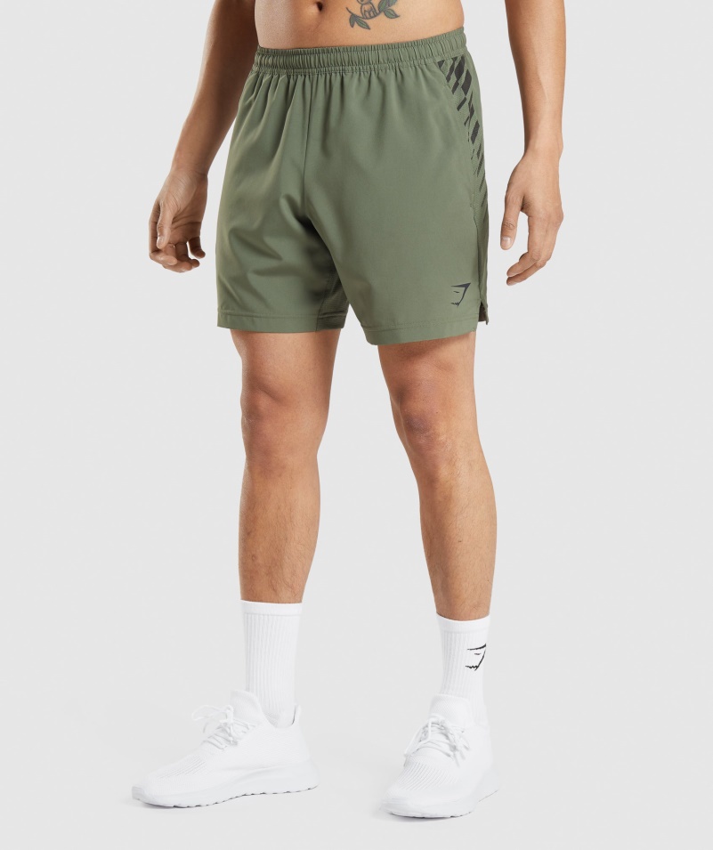 Gymshark športové Pruhované 7" šortky Jadro Olivové