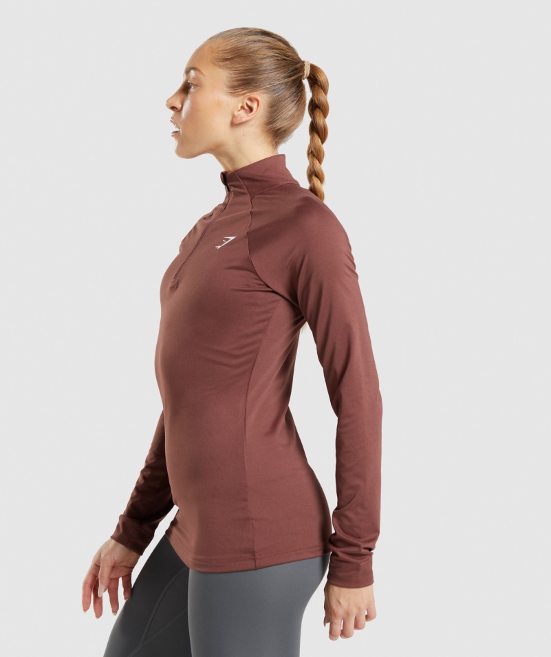 Gymshark Training 1/4 Zips Cherry Hnedá