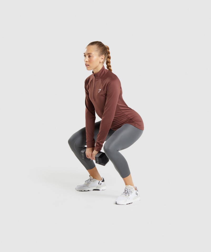 Gymshark Training 1/4 Zips Cherry Hnedá
