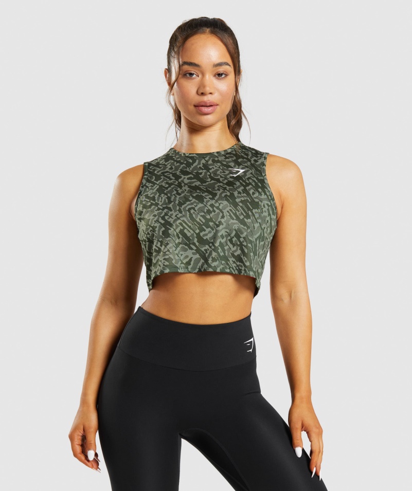 Gymshark Training Crop Tank Green Print