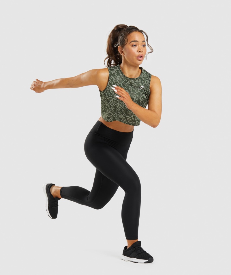 Gymshark Training Crop Tank Green Print