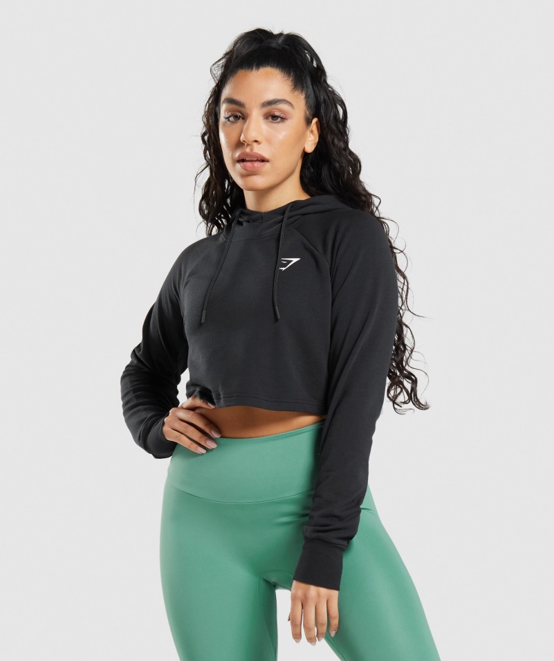 Gymshark Tréning Skrátená Mikina S Kapucňou čierna
