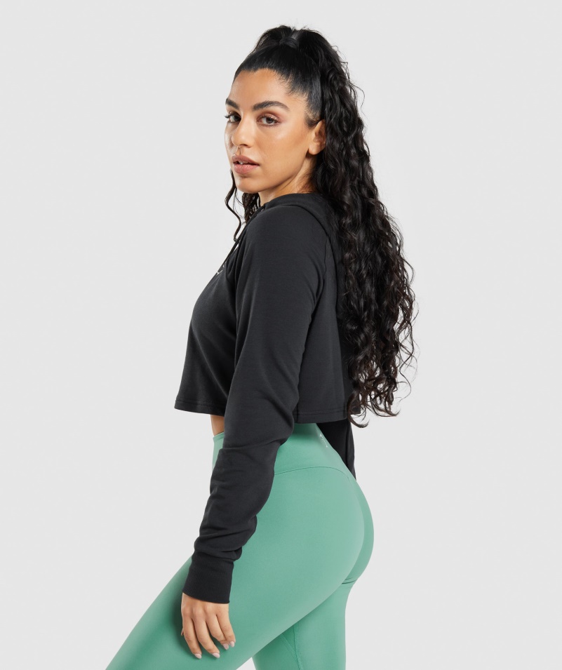 Gymshark Tréning Skrátená Mikina S Kapucňou čierna