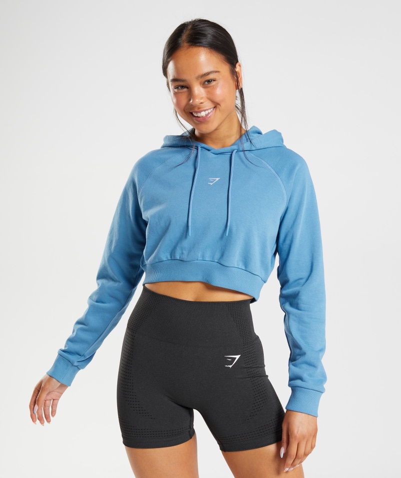 Gymshark Training Cropped Mikina S Kapucňou Pobrežná Modrá