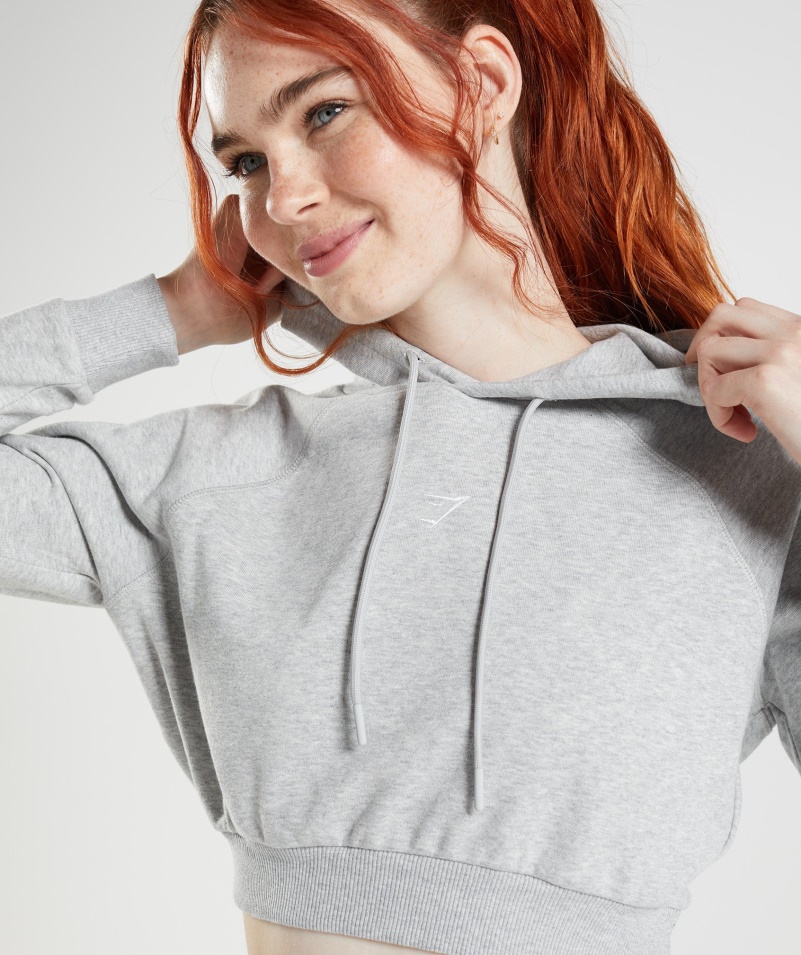 Gymshark Training Cropped Mikina S Kapucňou Light Grey Core Marl