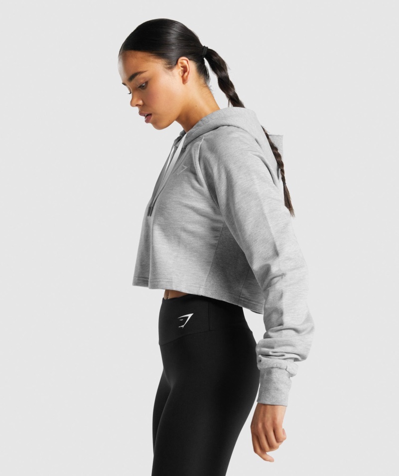 Gymshark Training Cropped Mikina S Kapucňou Svetlo šedá Marl