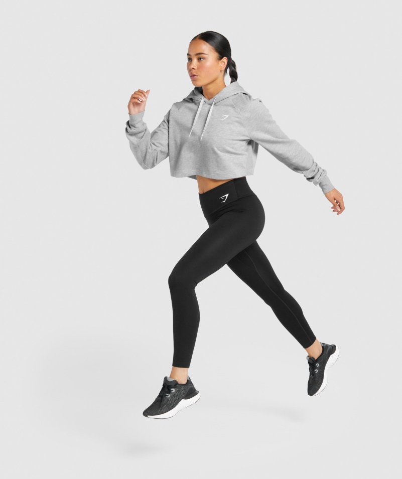 Gymshark Training Cropped Mikina S Kapucňou Svetlo šedá Marl