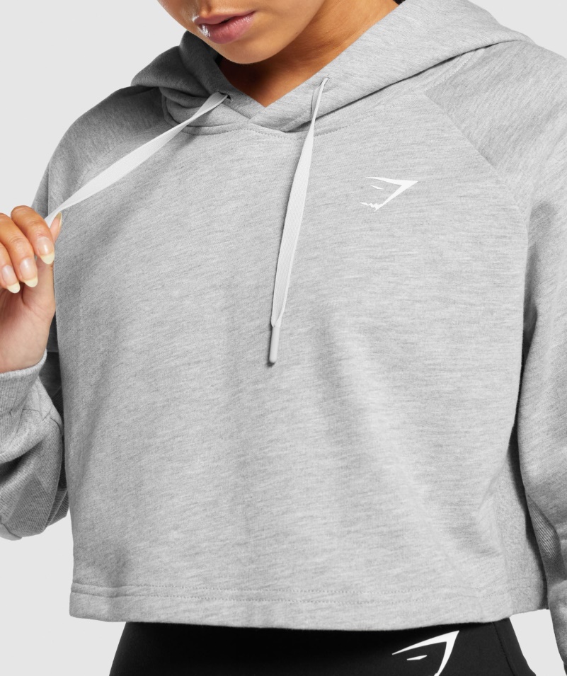 Gymshark Training Cropped Mikina S Kapucňou Svetlo šedá Marl