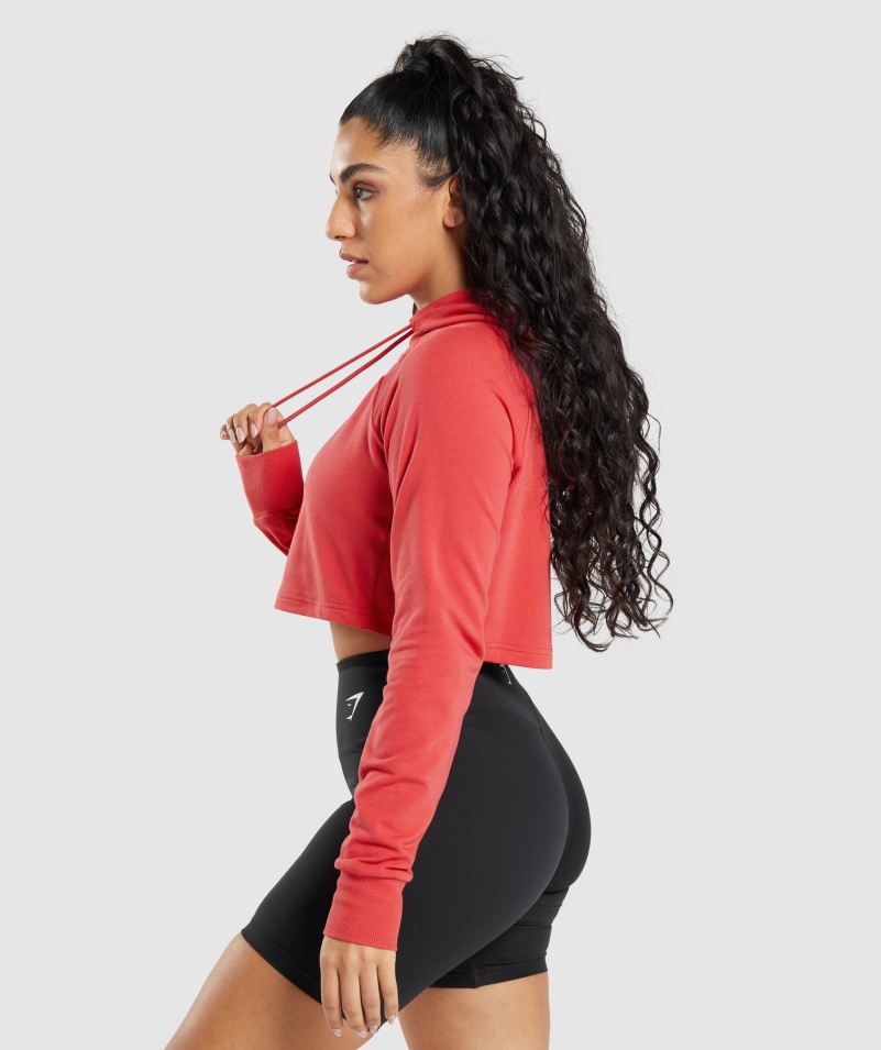 Gymshark Training Cropped Mikina S Kapucňou Rubínovo červená