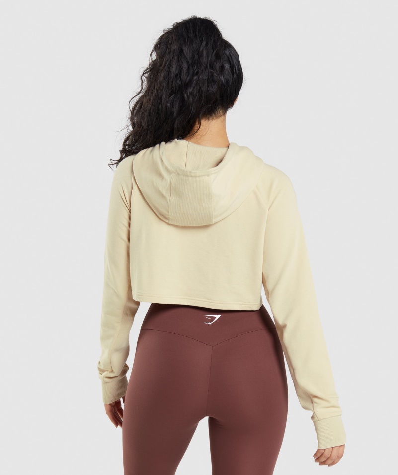 Gymshark Training Cropped Mikina S Kapucňou Vanilková Hnedá