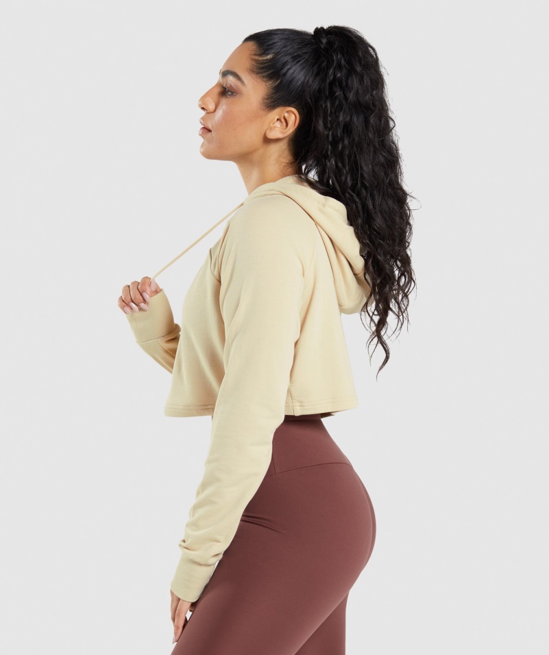 Gymshark Training Cropped Mikina S Kapucňou Vanilková Hnedá