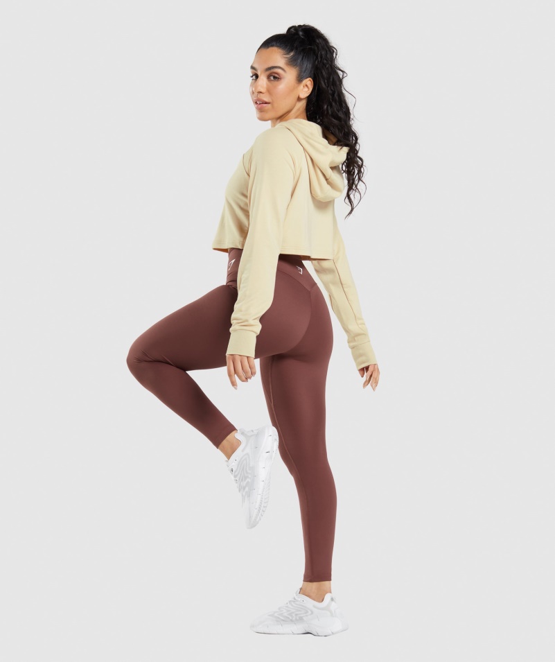 Gymshark Training Cropped Mikina S Kapucňou Vanilková Hnedá