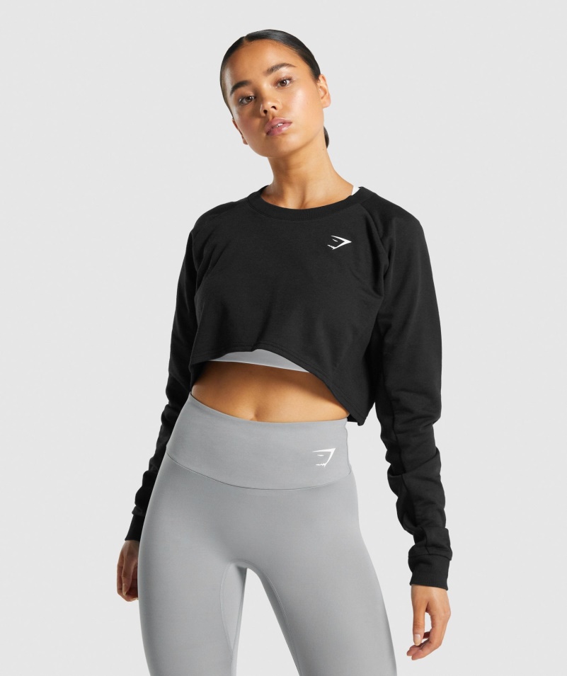 Gymshark Tréning Skrátený Sveter čierne ženy