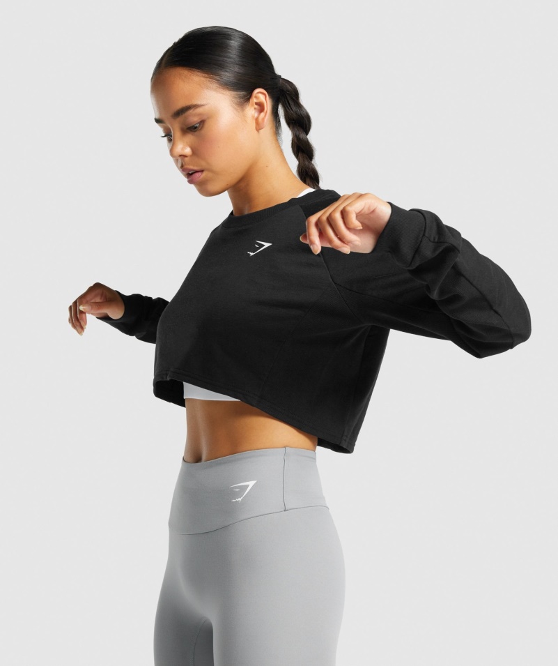 Gymshark Tréning Skrátený Sveter čierne ženy