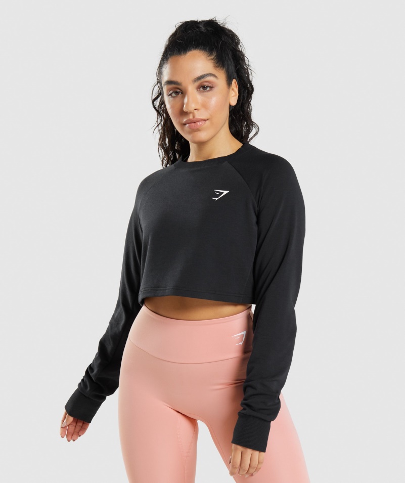 Gymshark Tréning Skrátený Sveter čierny