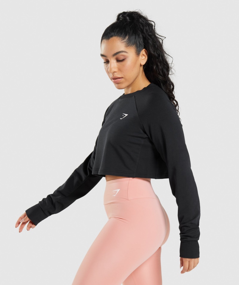 Gymshark Tréning Skrátený Sveter čierny