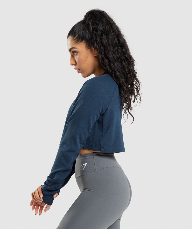 Gymshark Tréning Skrátený Sveter Námornícka