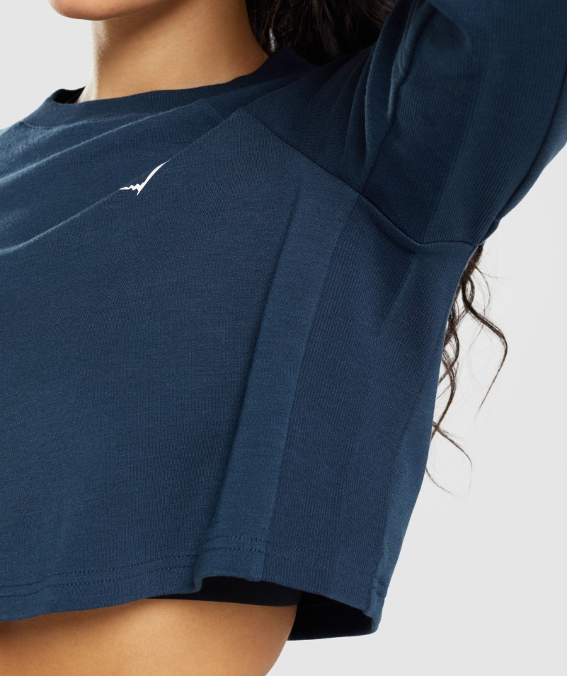 Gymshark Tréning Skrátený Sveter Námornícka