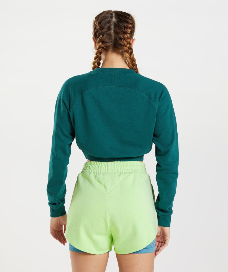 Gymshark Tréning Cropped Sveter Zimná Modrozelená