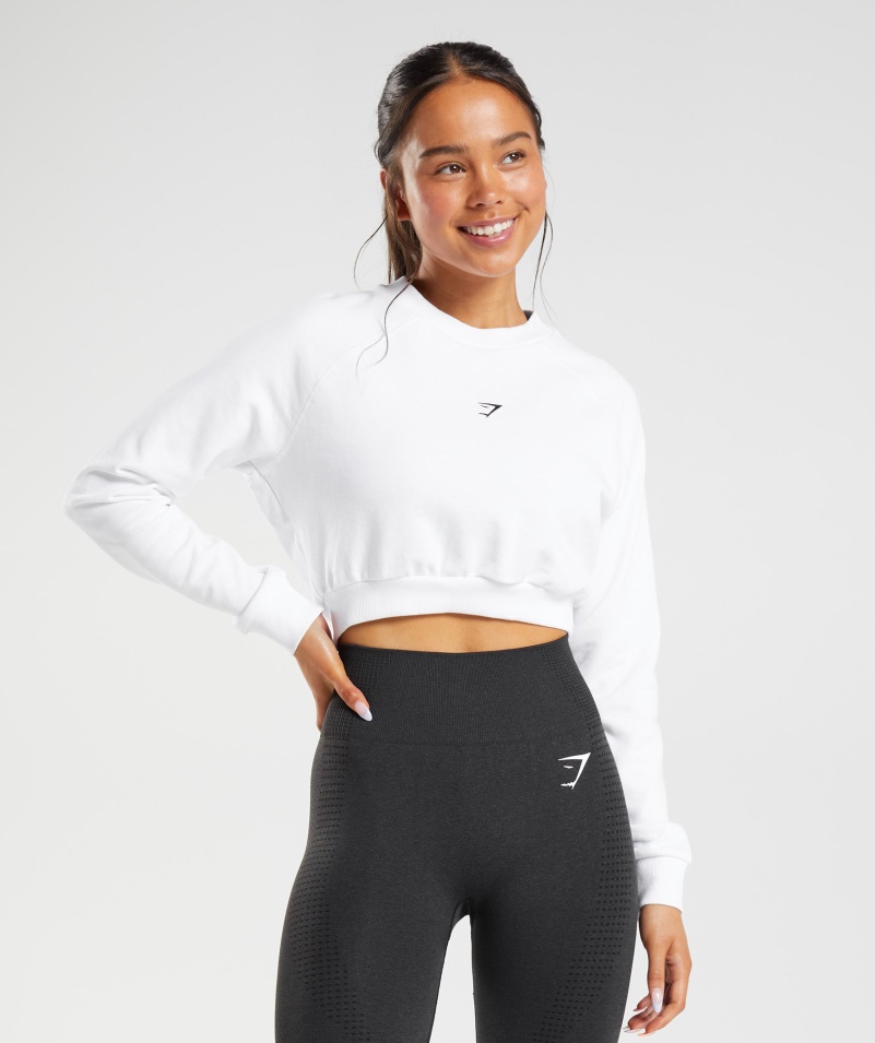 Gymshark Tréning Skrátený Sveter ženy Biely